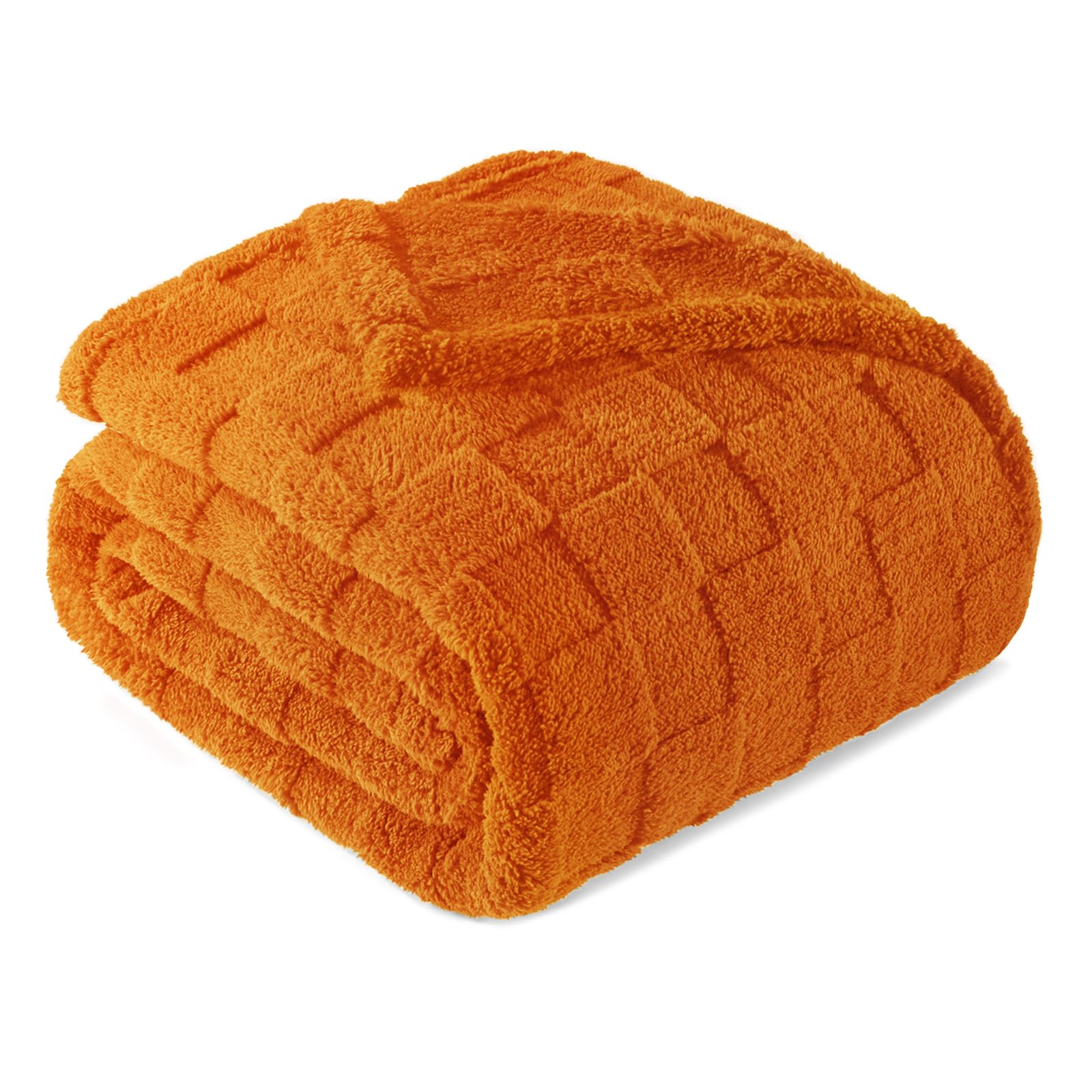 Exclusivo Mezcla Fleece Blanket Double Size for Sofa and Bed, Super Soft and Cozy Blankets with Checkered Design, Lightweight, Dorm Room Essentials, All Season Use, 150x200 CM, Burnt Orange