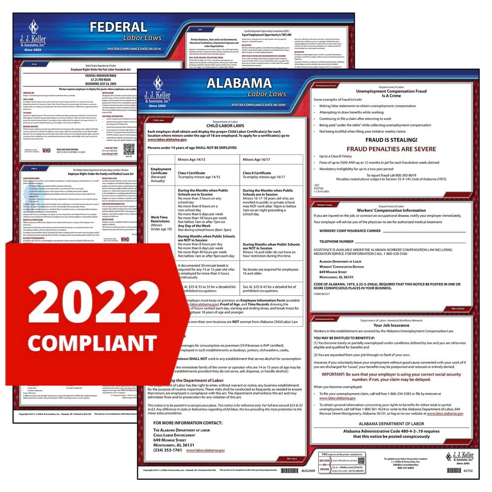 Buy 2022 Alabama and Federal Labor Law Set (English, AL State) OSHA Compliant Laminated s