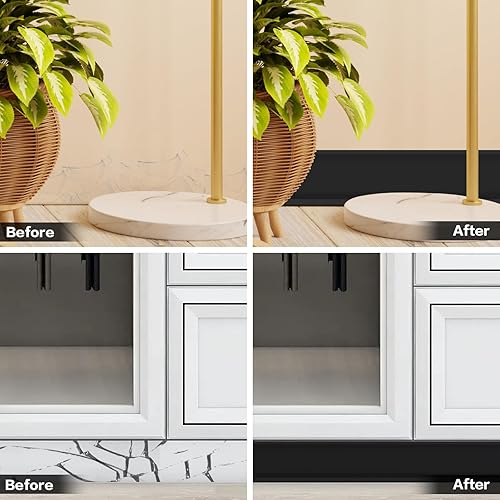 Miniatura 5 de Moldura flexible para placa base de vinilo, para despegar y pegar, 4 pulgadas x 40 pies, moldura de goma autoadhesiva, color negro