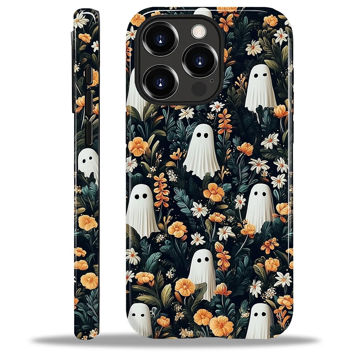 for iPhone 14 Pro Case for Women Girl Men Boy, Compatible with MagSafe, Shockproof Soft Silicone & Hard PC Shell Protective Case for iPhone 14 Pro - Spooky Halloween Flower Ghost Spooky Halloween Flower Ghost IPhone 14 Pro