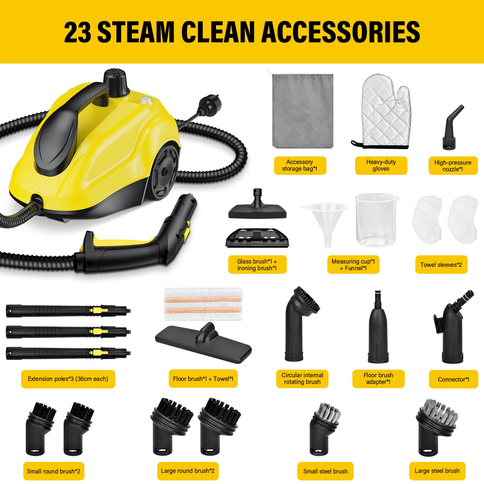 Pulitore a Vapore,Pulitore Vapore Casa 2 L 2000W Pressione del Vapore 5 bar con 23 Accessori Vaporetto per Igienizzare Pavimento,Divani,Mobili,Auto