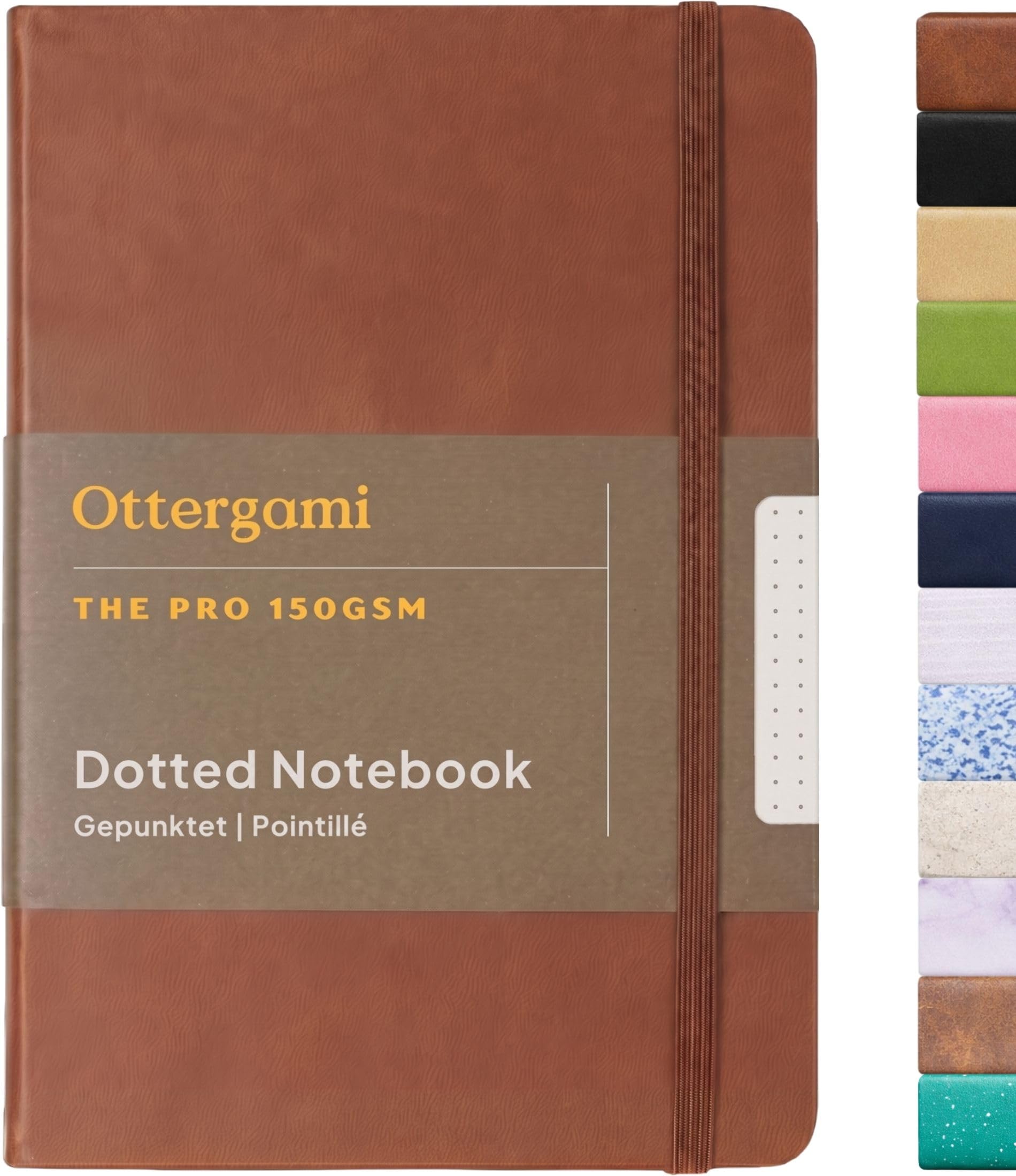 Ottergami Notatnik Dot Grid A5 | Luxury Bullet Journal/Journal | Papier z siatką kropkową 150 g/m2 | The Pro by (brązowy)