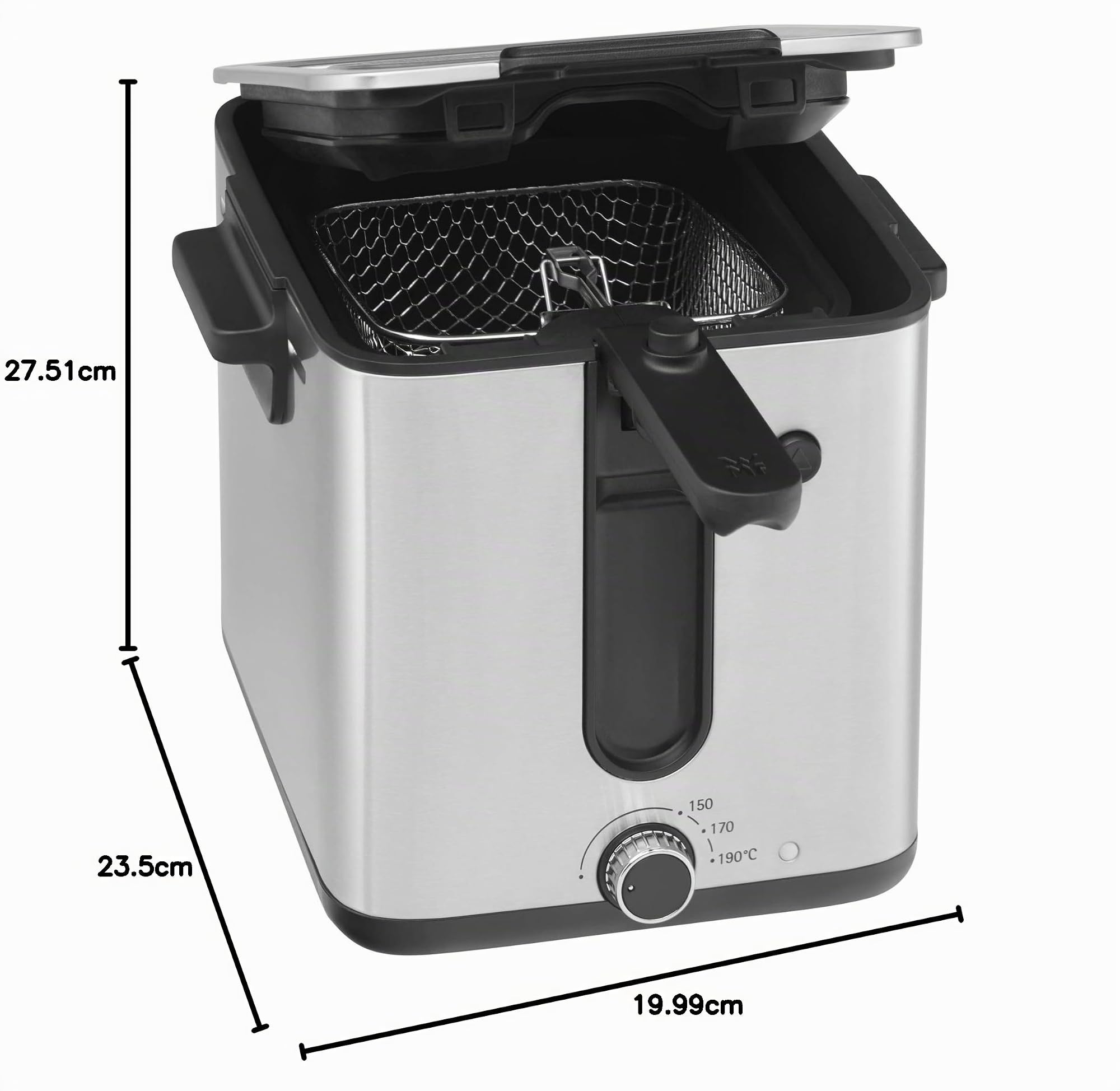 WMF Kitchenminis - Freidora 1000 W con Cortador de Patatas, Capacidad 1L, Acabados de Acero Inoxidable de Cromargan, Interior Antiadherente