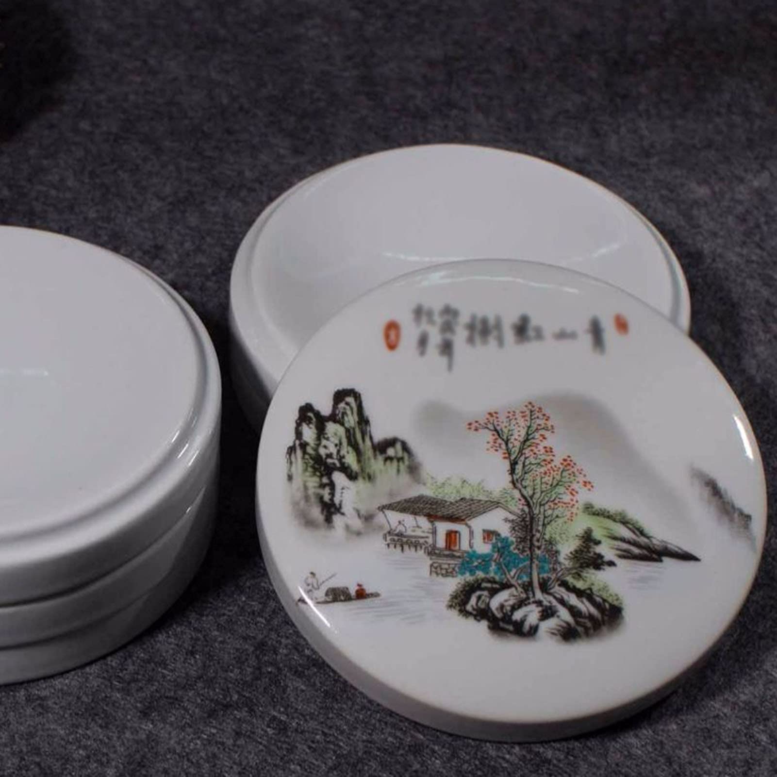 Płaska paleta do mieszania farb, Płaska ceramiczna paleta farb biała z pokrywką do chińskiej farby akwarelowej gwasz