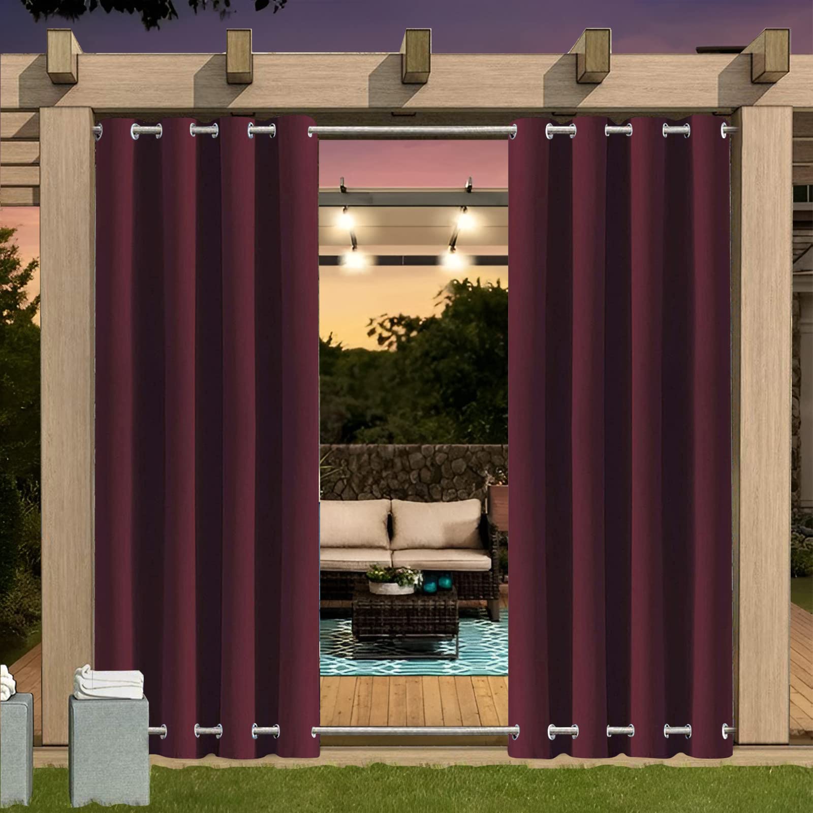 Outdoor Curtain Waterproof with Grommet (Top and Bottom), 1pcs Insulated Pergola Curtains, 24 Colors Outdoor Curtains, Insulated Privacy Outdoor Curtains for Pergola, Balcony, Garden, B381xH259CM