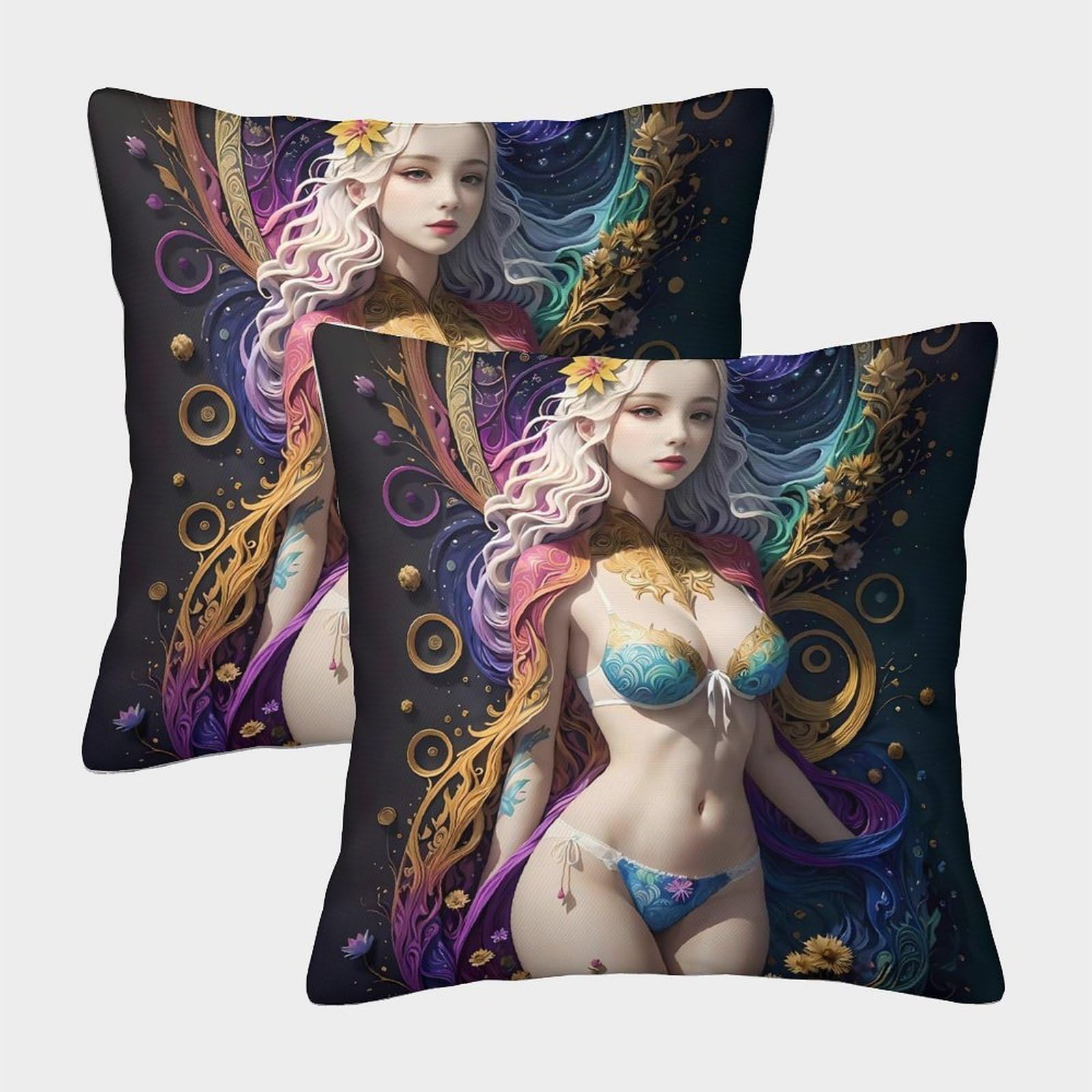 QFVANSIYO Artistic 3D Printed Pillowcase Microfiber Fantasy Bedroom Decor Character Pillow Cover Soft for Adult Teen 40x40cm