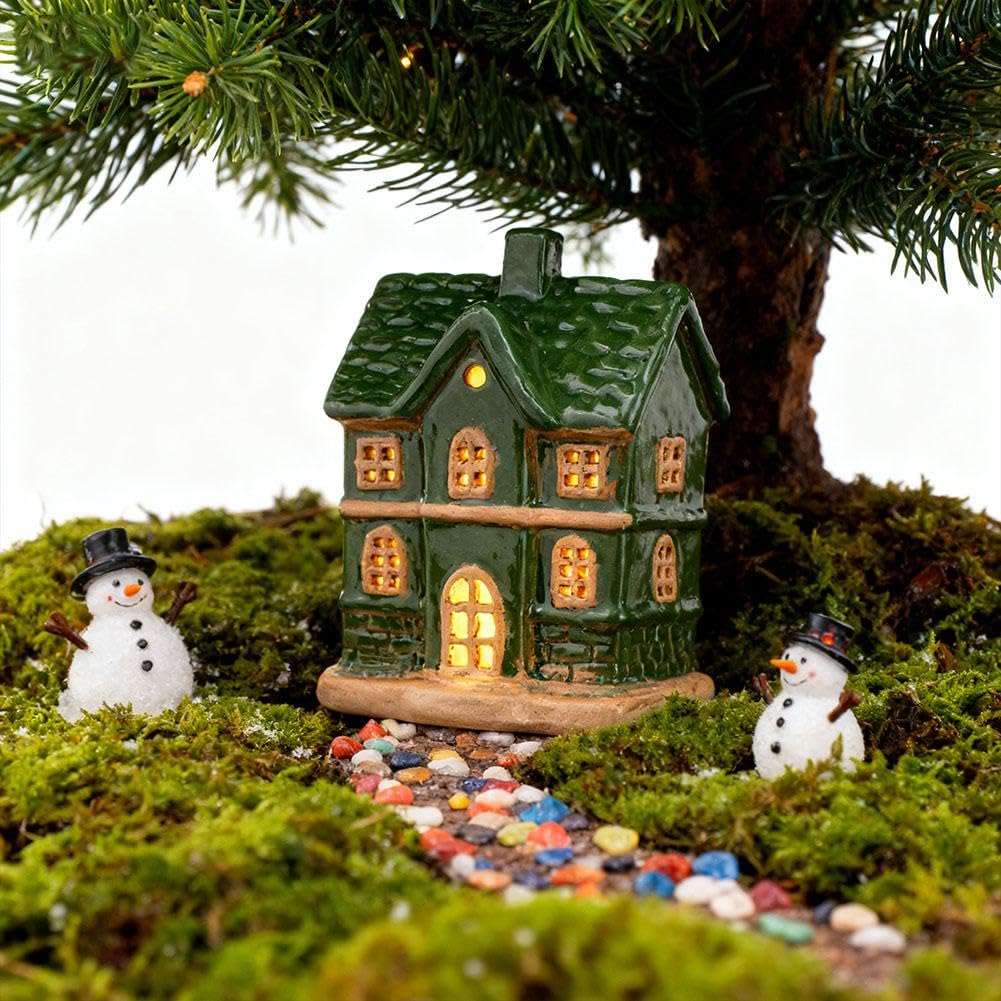 Maisons de village de Noël en céramique, petites figurines de village de Noël lumineuses, scène de neige, décoration de table pour bureau, cheminée de Noël, décoration de fête de Noël
