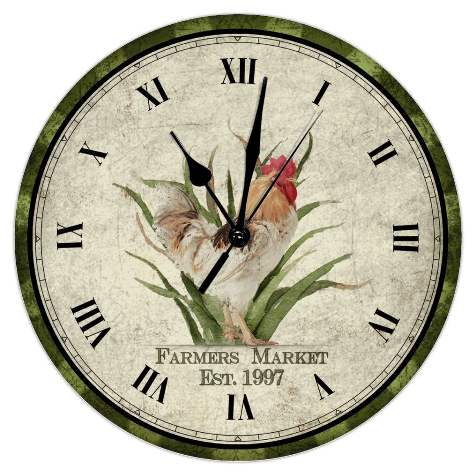 Horloge murale poulet silencieuse pour chambre et salle de bain