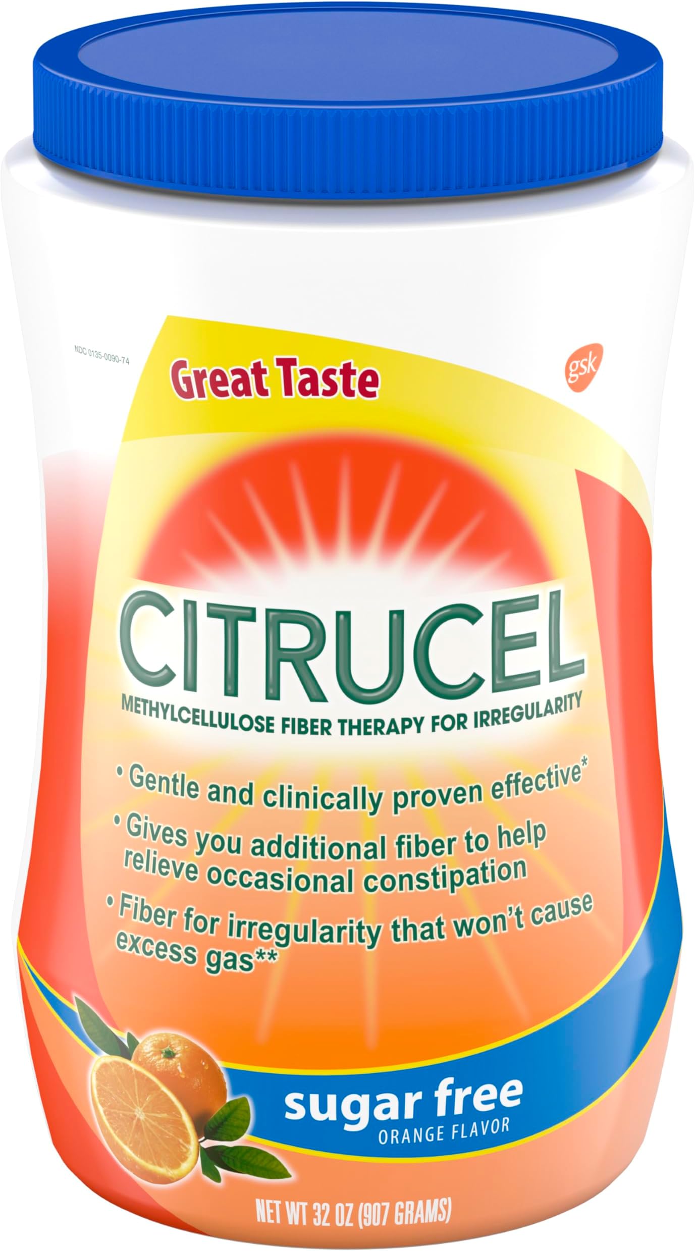 Citrucel Powder Sugar-Free Orange-Flavor Fiber Therapy For Occasional Constipation Relief, 32 Ounce