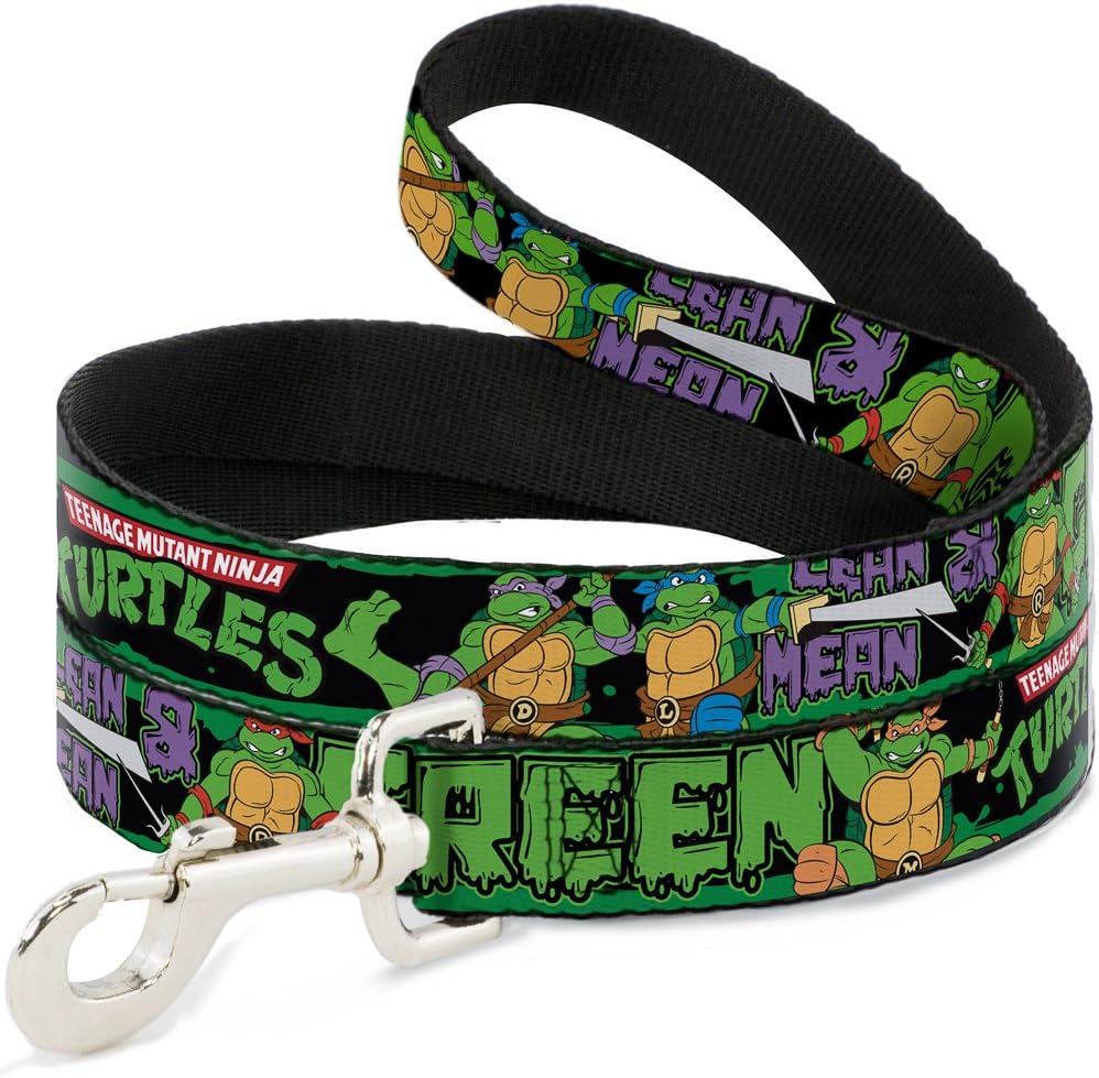 Dog Leash Ninja Turtles Logo Group Pose5 Lean Mean Green 6 Feet Long 1.5 Inch Wide