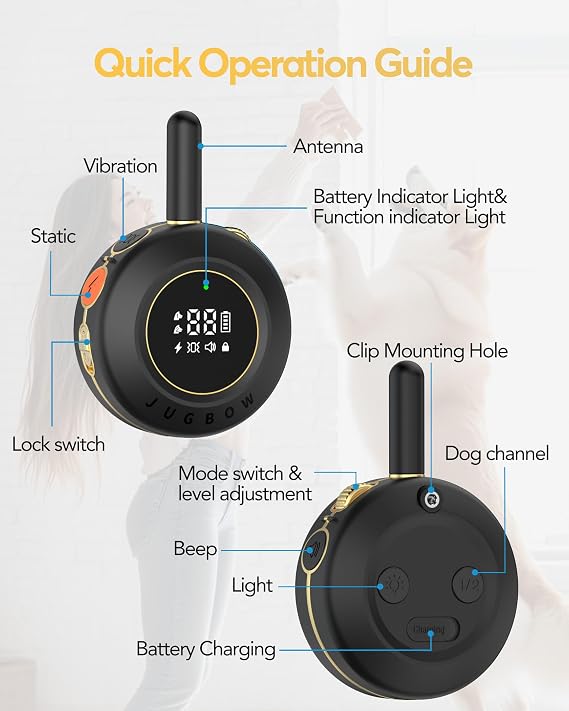 Dog Shock Collar - 3/4 Mile Dog Training Collar with Remote for Large Medium Small Dogs, Rechargeable IPX8 Waterproof E-Collar with 3 Training Modes, LED Light & Security Lock (Black)