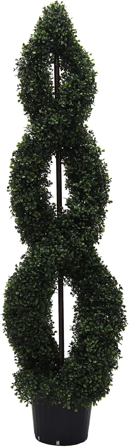 Vickerman 5' Faux Boxwood Double Spiral Topiary - Green Leaves - Indoor/Outdoor Artificial Plant - UV-Resistant - Potted - Modern Decor - Outdoor Fake Trees