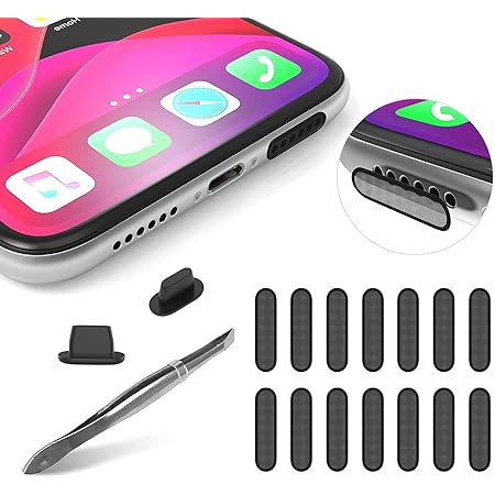 Amazon 14個のスピーカーメッシュ防塵粘着ステッカーとiphoneスピーカー用2パックシリコン防塵プラグiphone13 13 Pro Max 12 12 Pro Max 11と互換性のある防塵ステッカー Funfunfunbox ステッカー シール