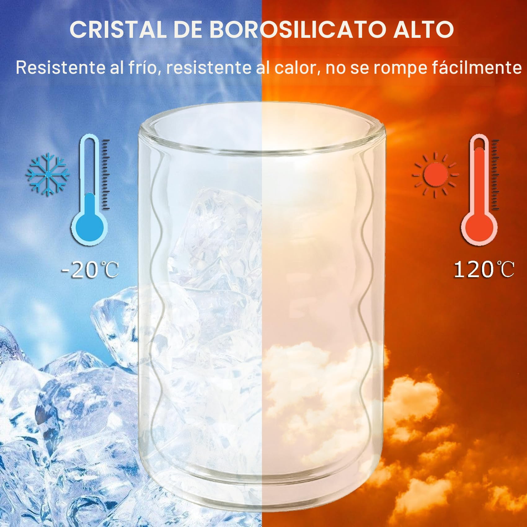 twoant Tazas de Café de Cristal, 6 x 400ml Vasos de Doble Pared Transparente, Tazas de Vidrio Borosilicato con 6 Cucharillas, Taza de Cristal para Cafe Leche Té Latte Macchiato Espresso