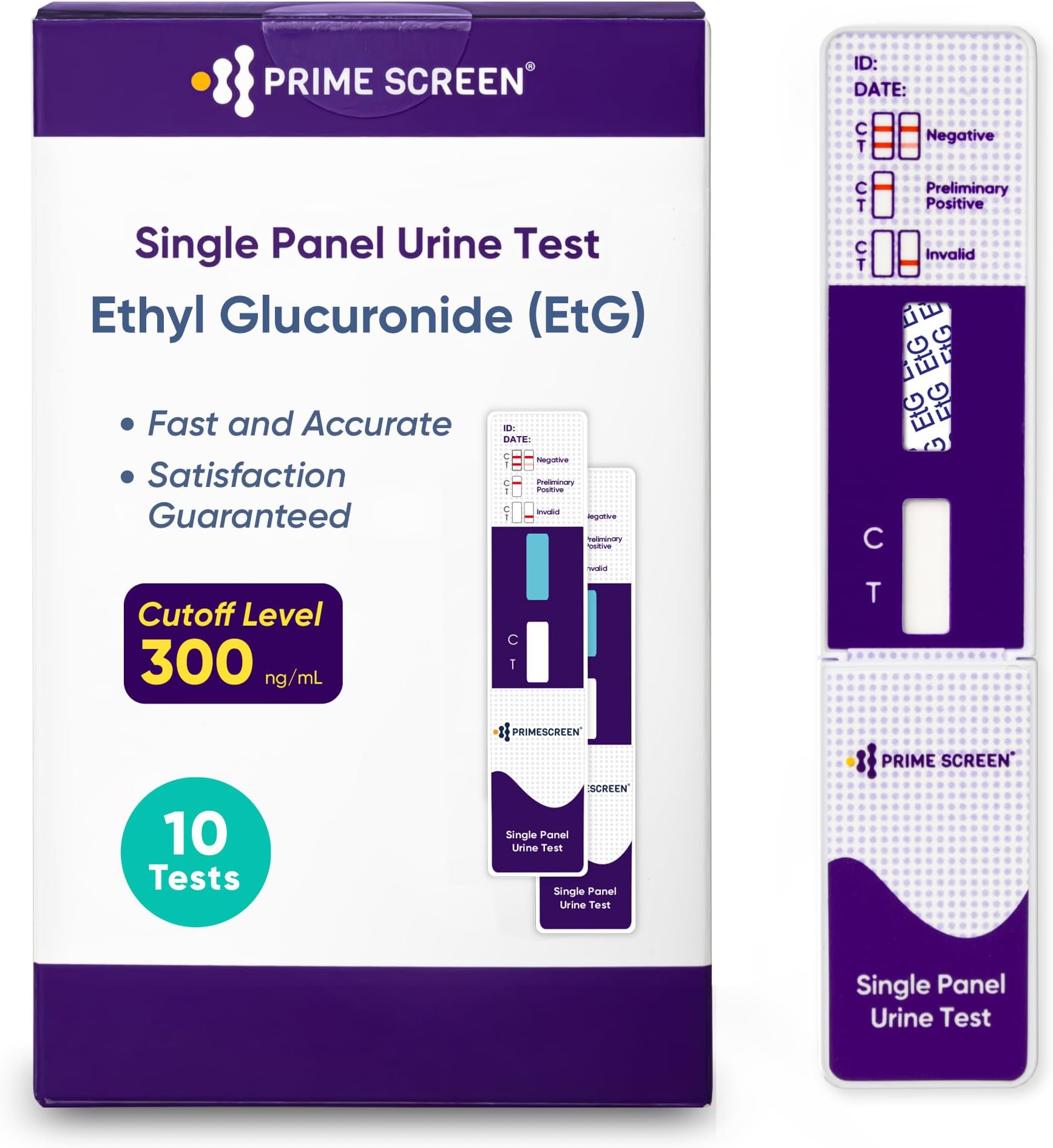 Prime Screen Alcohol ETG Urine Test 10 Pack - at Home Rapid Testing Dip Card Kit - 80 Hour Low Cut-Off 300 ng/mL - WETG-114