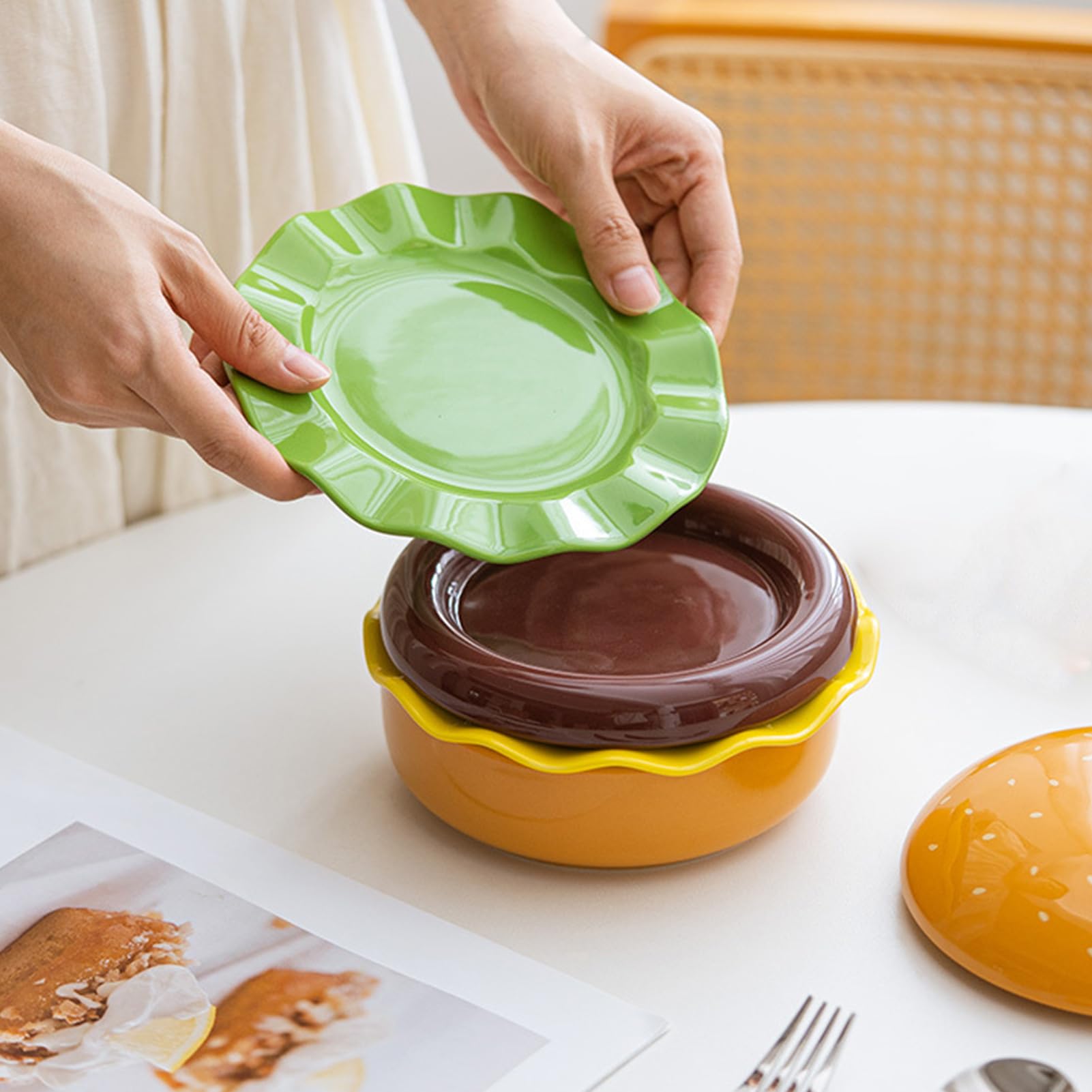 Juego platos hamburguesa, apto microondas | Lindos Juegos Platos para Servir Comida Aperitivos Postre Comidas Hogar Cocina Restaurante Camping Barbacoa Vacaciones