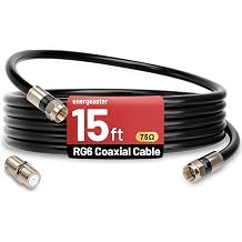 energeaster 15FT RG6 Coaxial Cable with F-Type Connector, Black Coax Cable