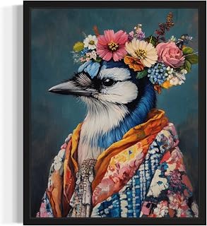 Blue Jay Flower Head Wall Art Print Poster, Kimono Bathroom Dressing Room Decor Posters Prints for Restroom Home Picture Painting Artwork Gallery 7 (Blue Jay, 8 x 10 inches, Unframed)