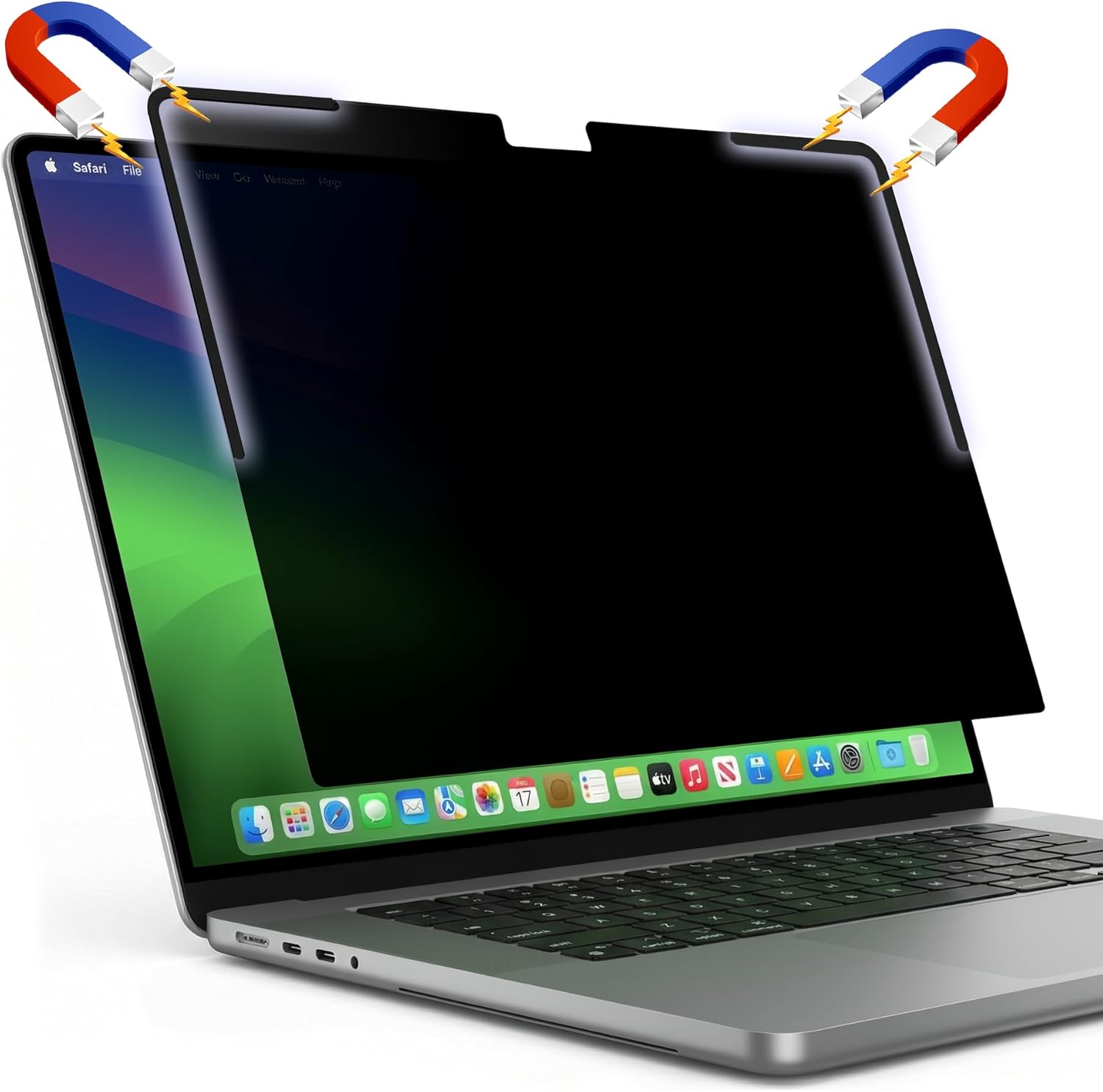 Removable Magnetic Privacy Screen Filter for MacBook Pro 16.2 Inch (M1-M5, Pro, Max, 2021-2026), L-Shaped Strips for Secure Attachment, Anti-Glare & Blue Light Blocking