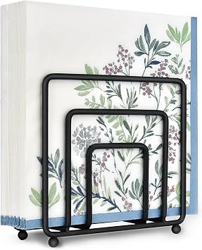 Napkin Holder for Table, Modern Metal Black Napkin Holders for Kitchen Dining Tables & Countertops, Paper Cocktail Napkins Holder Dispenser for Indoor & Outdoor Use Black