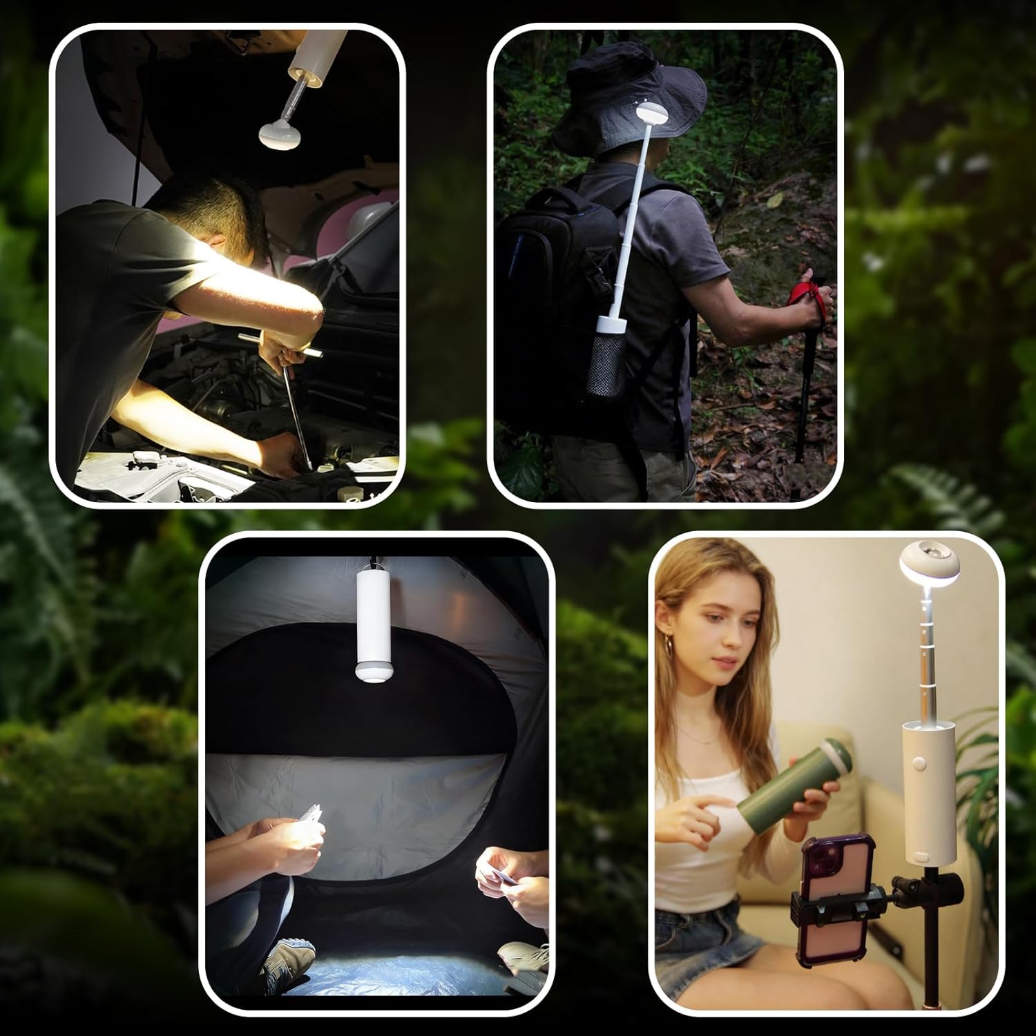 Ultralight Telescopic Camping Lights, Rechargable 5000 mAh Battery Camping Lamp with Magnetic, IPX65 Waterproof Portable Outdoor Flashlight for Hiking, Travel, Picnic, Yard(Green)