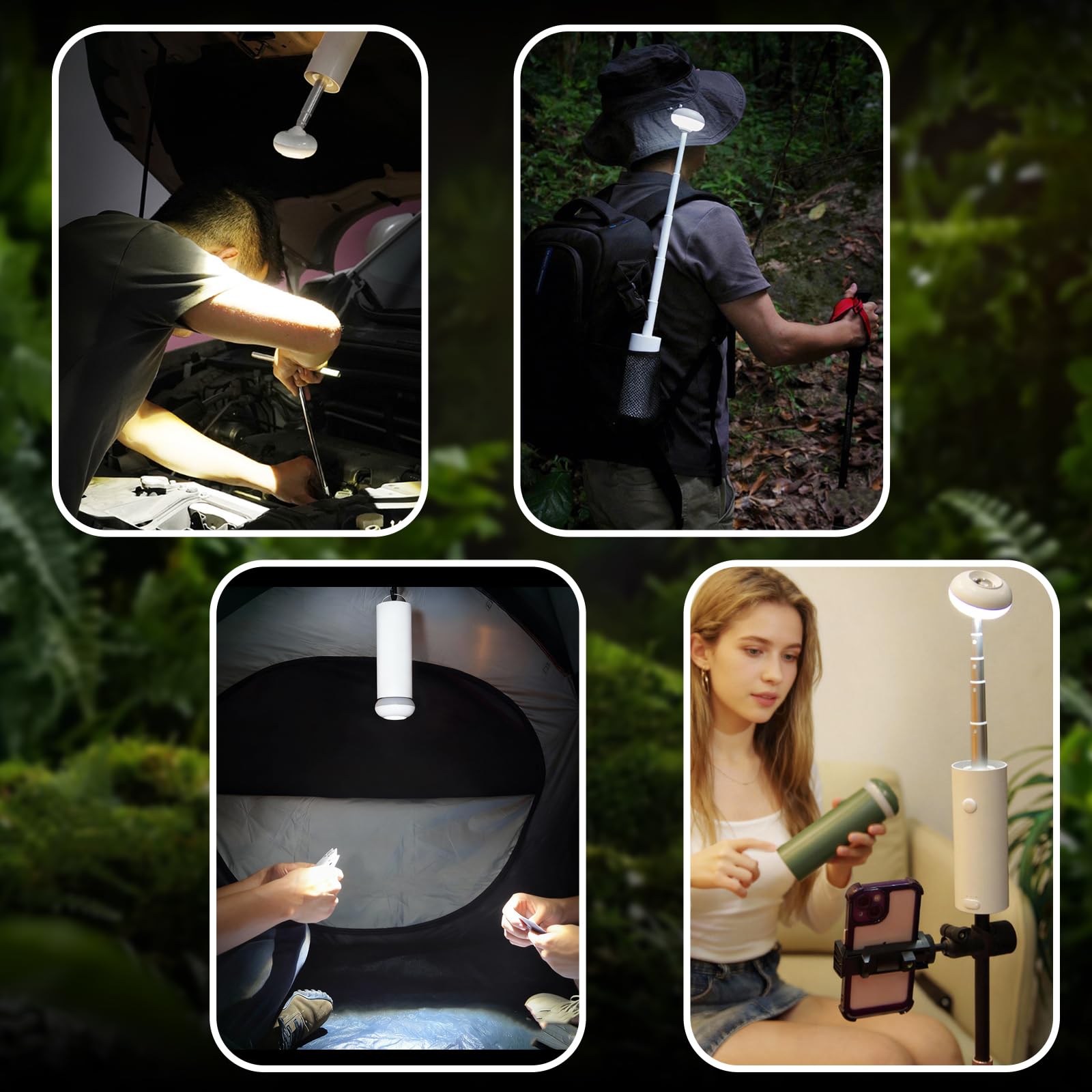 Lantarn Lampe de camping télescopique ultralégère avec batterie rechargeable 5000 mAh Magnétique IPX65 Étanche Lumière d'extérieur portable pour randonnée, voyage, pique-nique, cour (vert)