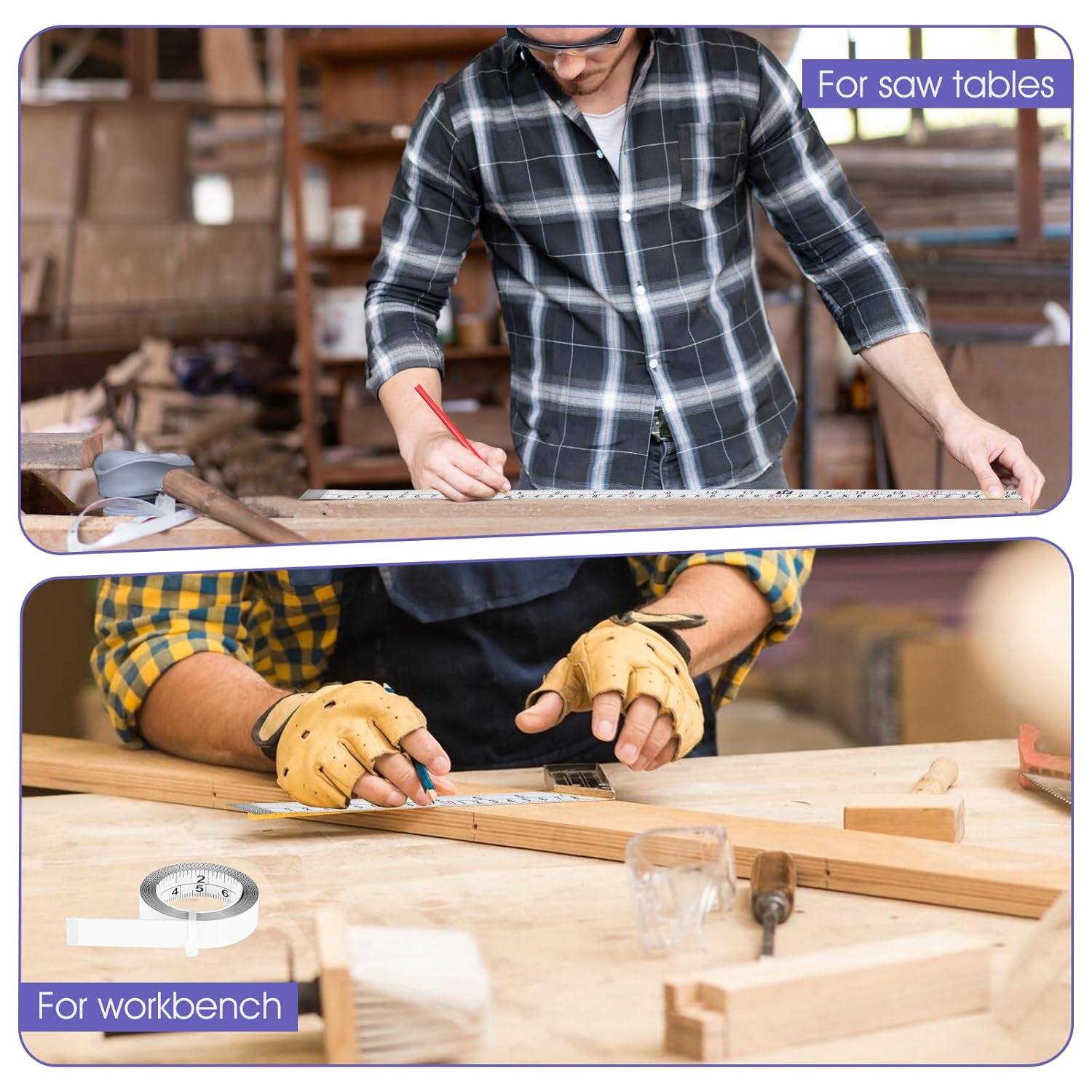 2 Pack 1/2-Inch Self Adhesive Measuring Tape, 78 Inches/200 cm 45-Gauge Steel Sticky Ruler Measure, Metric and Imperial Tape Measure Reading Ruler Sticker for Workbench Drafting Table