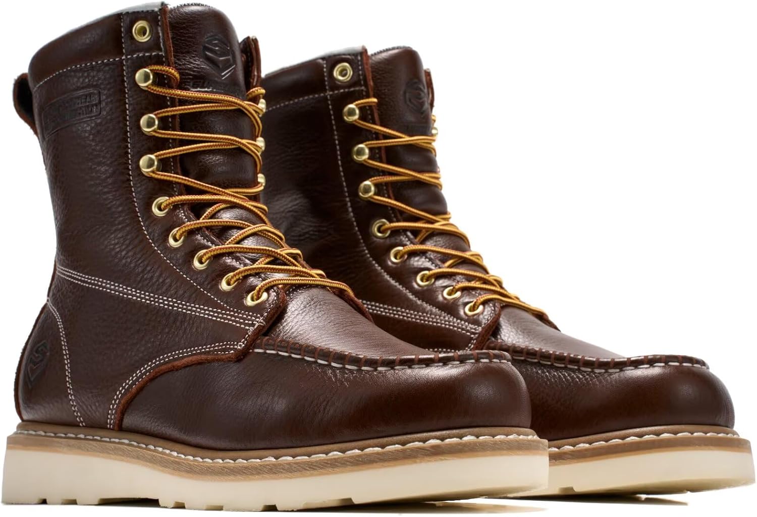 SUREWAY 8in Wedge Moc Soft/Steel Toe Work Boots for Men,Premium Full-Grain Leather,GoodyearWelt,Safety Work Boots/Shoes,Comfort Insole,Oil/Slip Resistant,GoodyearWelt,EH Rated Industrial Construction