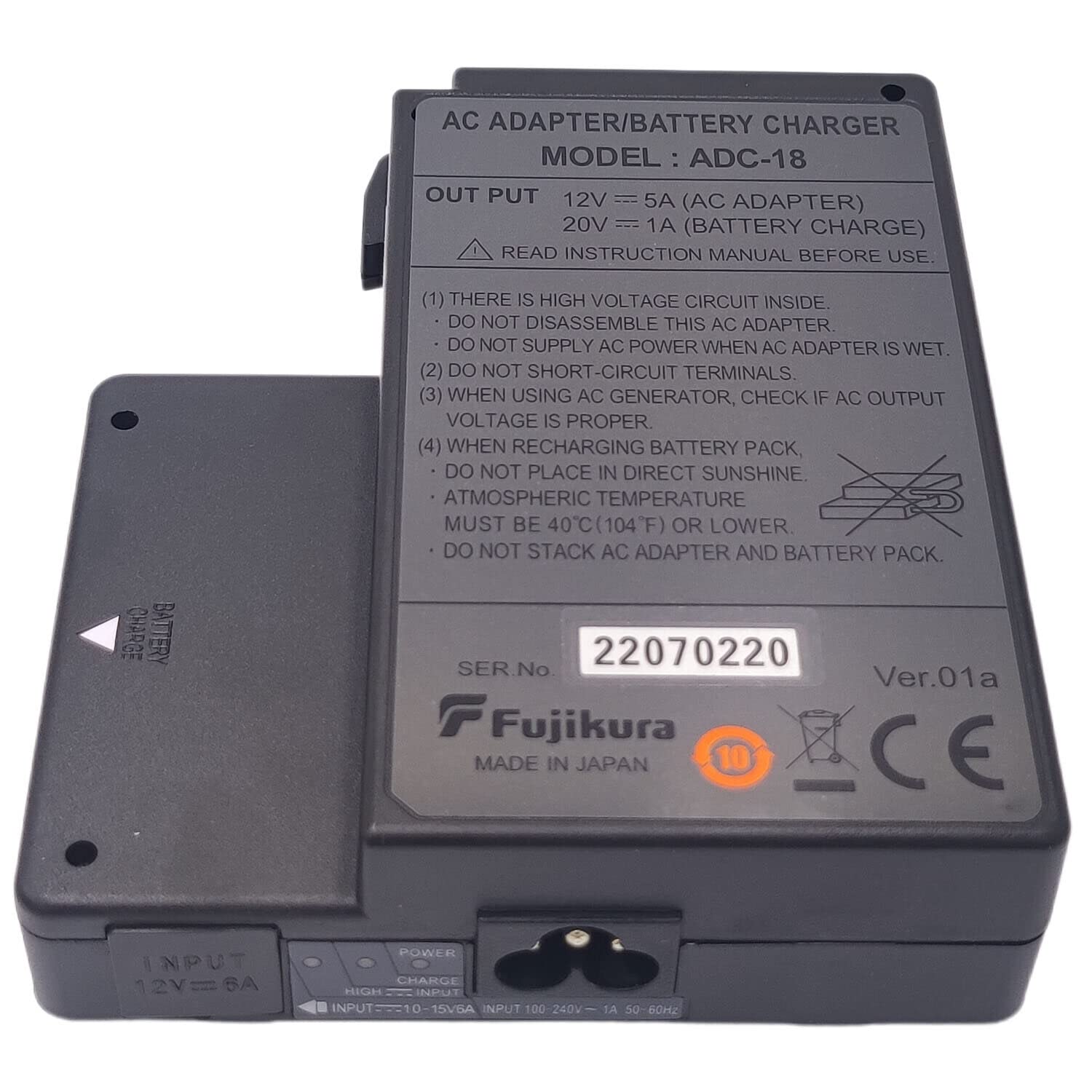 AC Adapter/Battery Charger ADC-18 for Fujikura 80S,70R,70S,62S,61S,19S,19R Fusion Splicer