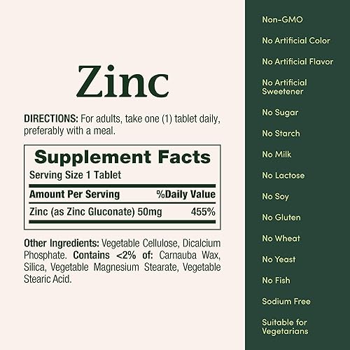 Miniatura 5 de Nature's Bounty Zinc Suplemento dietético que apoya la función del sistema inmunitario, 50 mg, comprimidos, 100