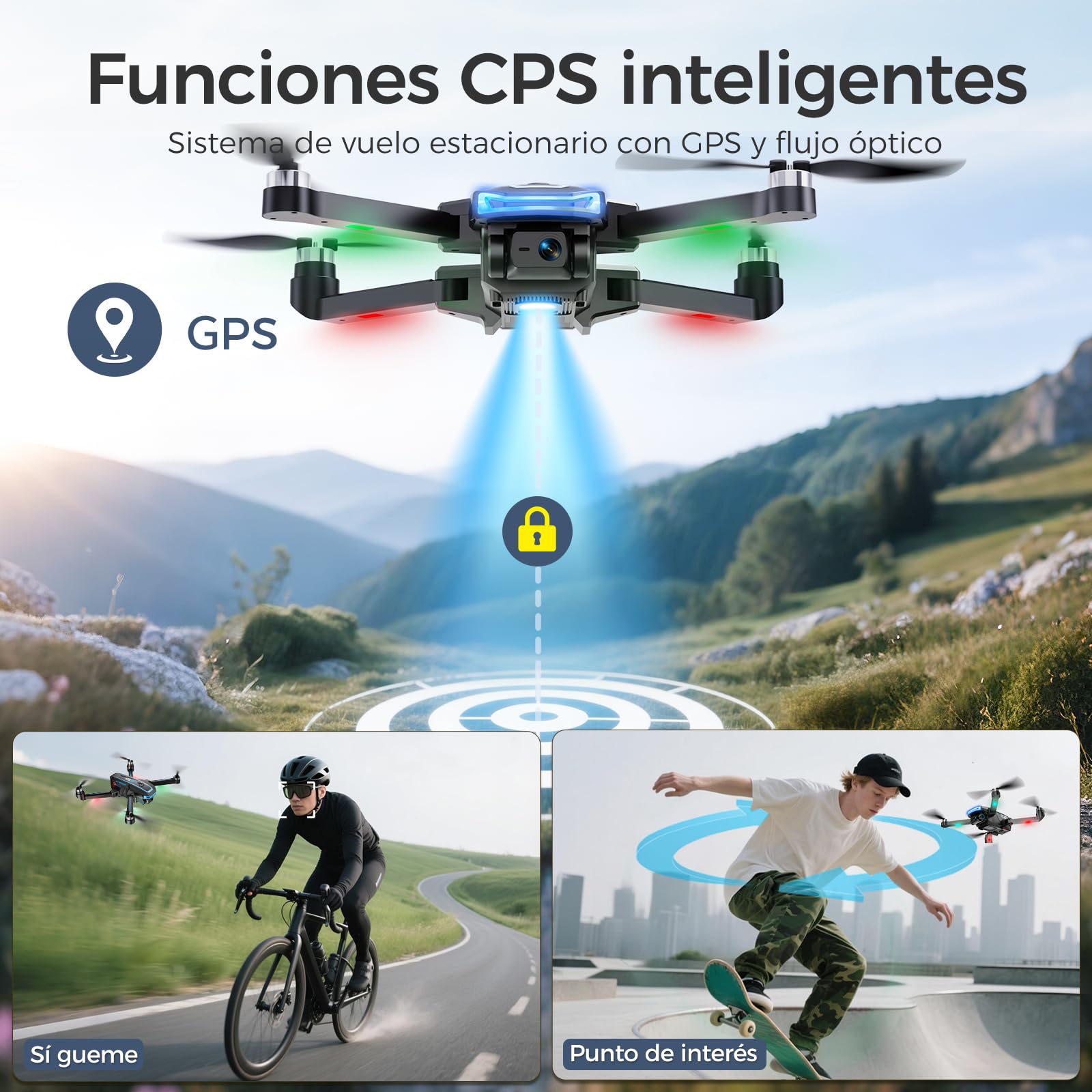 G10 GPS Drones con Cámara EIS 4k Adultos(control remoto pantalla)45 min tiempo vuelo,Max 600m/1968ft Transmisión, Auto-Retorno, Quadcopter que vuela siguiéndote, Motor sin Escobillas, ＜249 g, C0