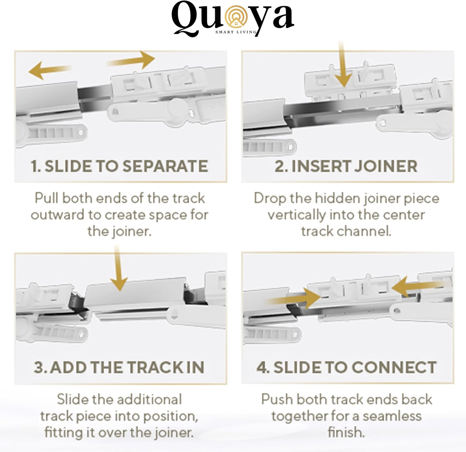 Quoya BL01 Smart Electric Curtain Track 【Beltless, Adjustable, No Cutting, Adjustable Speed, Quiet, Compatible with Alexa, Google, Siri, Apple Watch, Remote Included】(TWO WAY OPENING ONLY)