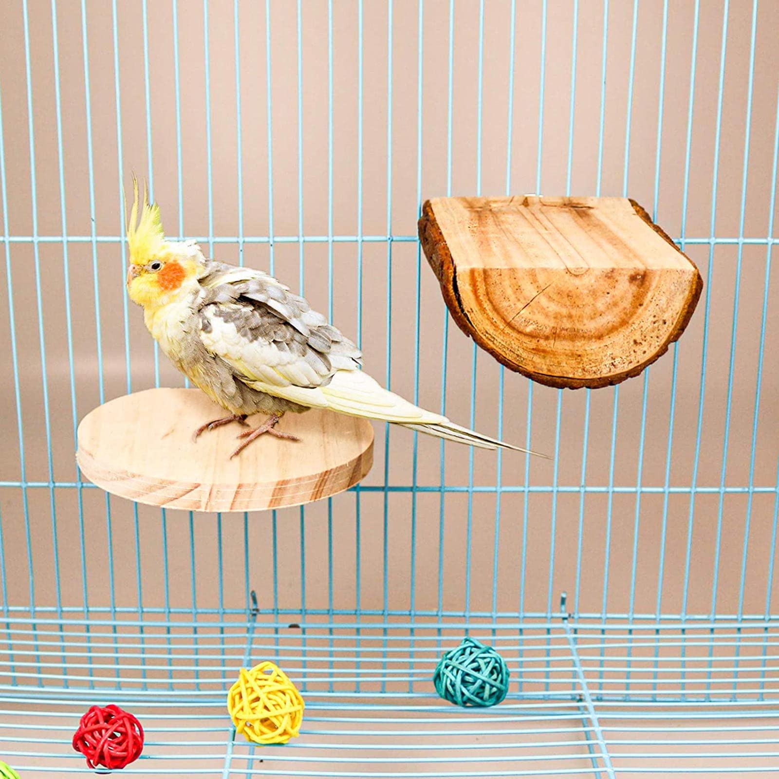 Lot de 9 perchoirs pour oiseaux en bois naturel, boules en rotin