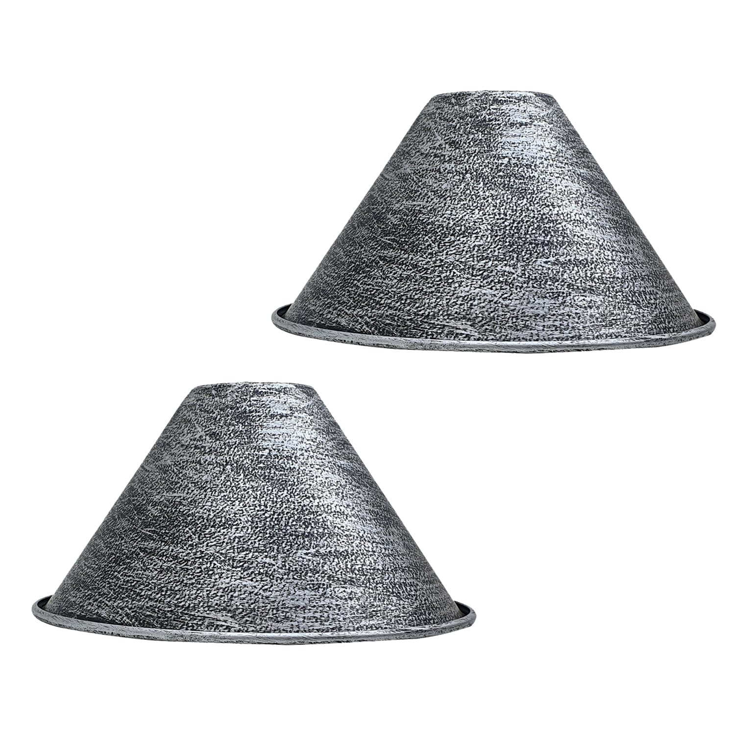 Pack of 2 Brushed Silver Cone Pendant Light Shade Industrial Retro Easy Fit 18cm Ceiling Lampshade for Bedroom Kitchen Dining Room Restaurant Cafe — image 1