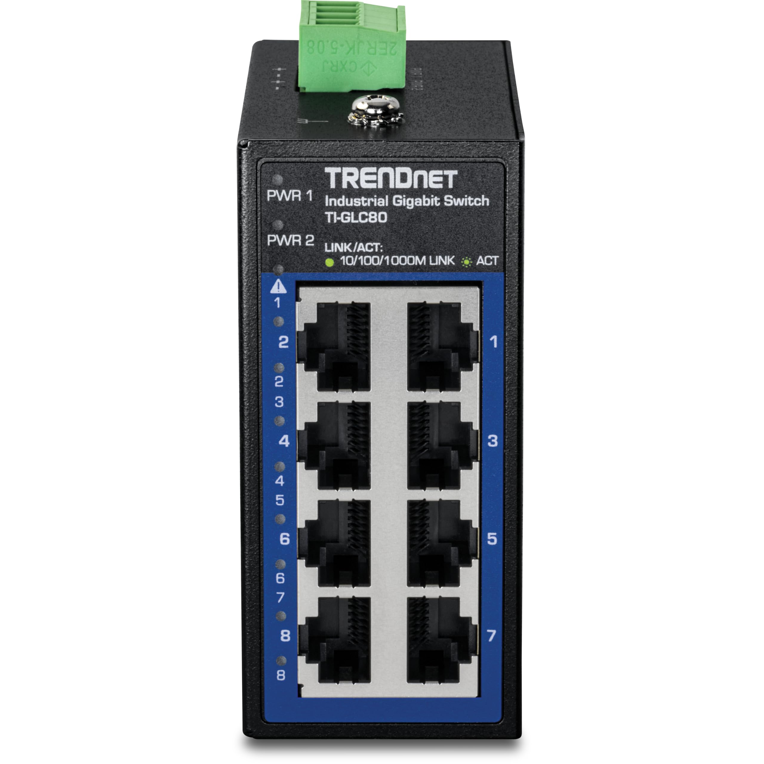 TRENDnet Mini commutateur Industriel Gigabit DIN-Rail 8 Ports, TI-GLC80, 8 Ports Gigabit, température extrême IP30, capacité de Commutation 16 Gbit/s, Noir