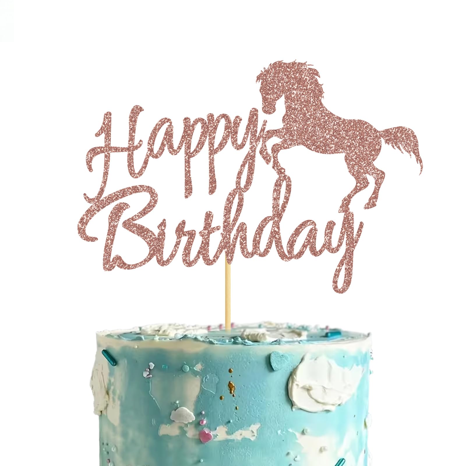 Horse Happy Birthday Cake Toppers Glitter Horse Racing Theme Handmade Toppers Picks for Kids Girls Women Teens Anniversary Birthday Party Supplies Party Celebrations - 1 Pcs
