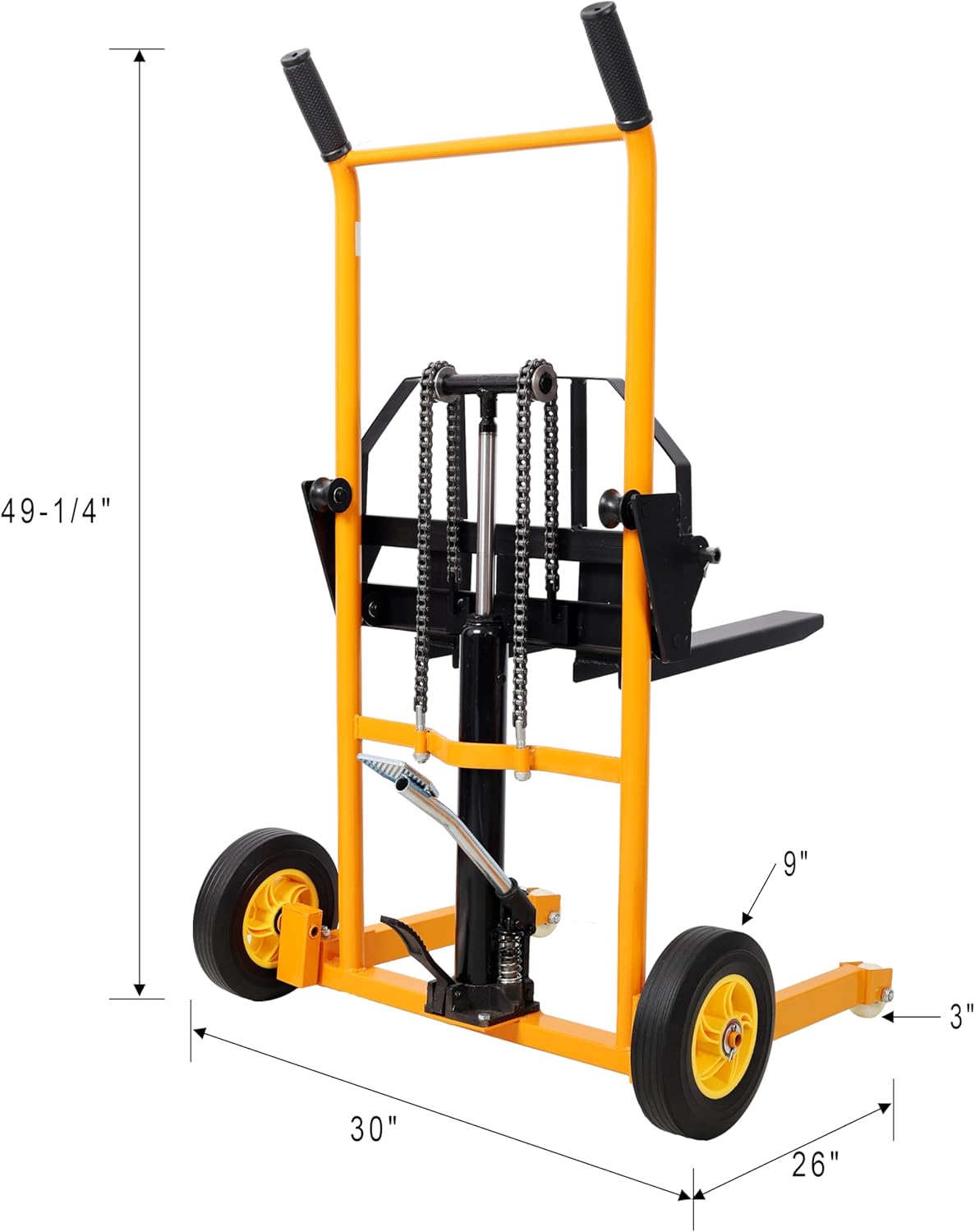 440lbs Material Lift Stacker, Hydraulic Fork Lift, Max Lift Manual Forklift Pallet Lift Dolly, 35.5" Manual Pallet Stacker for Supermarket, Warehouse, and Household, Yellow