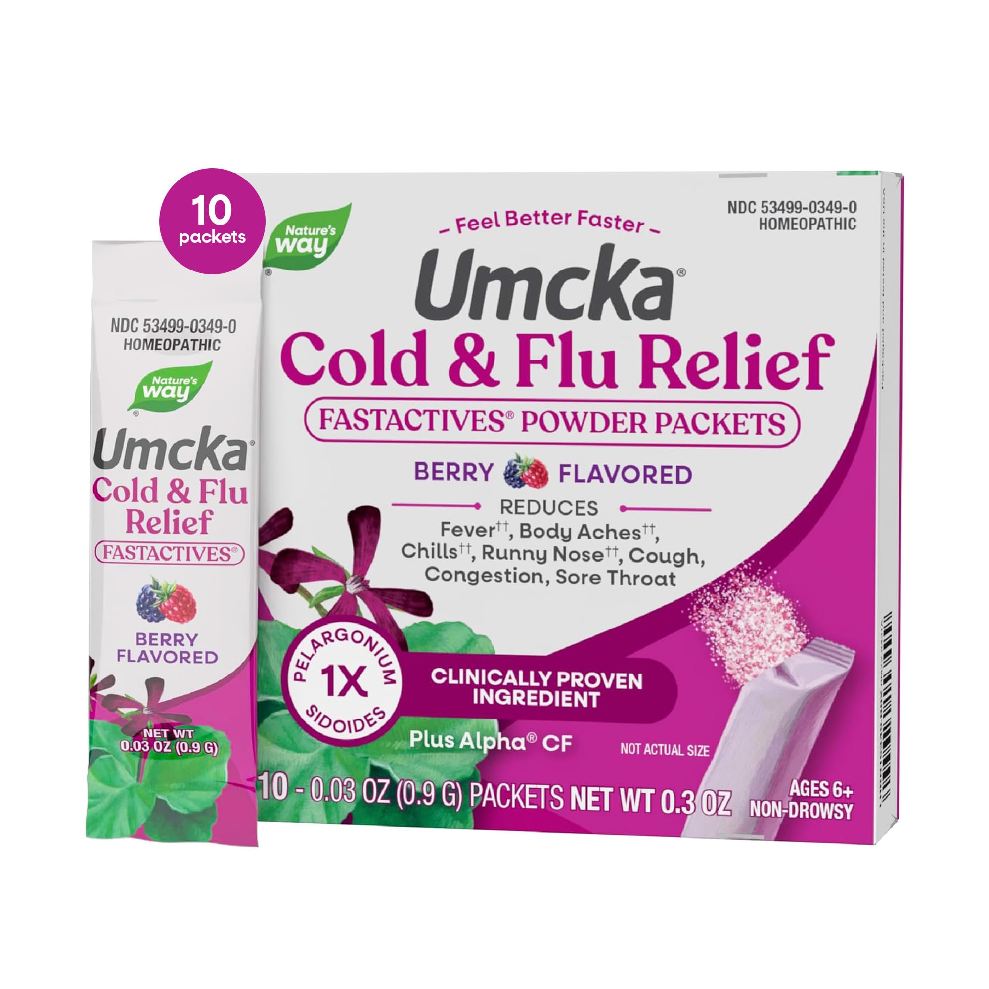 Umcka Cold & Flu Relief FastActives, Homeopathic, Berry, 10 pk