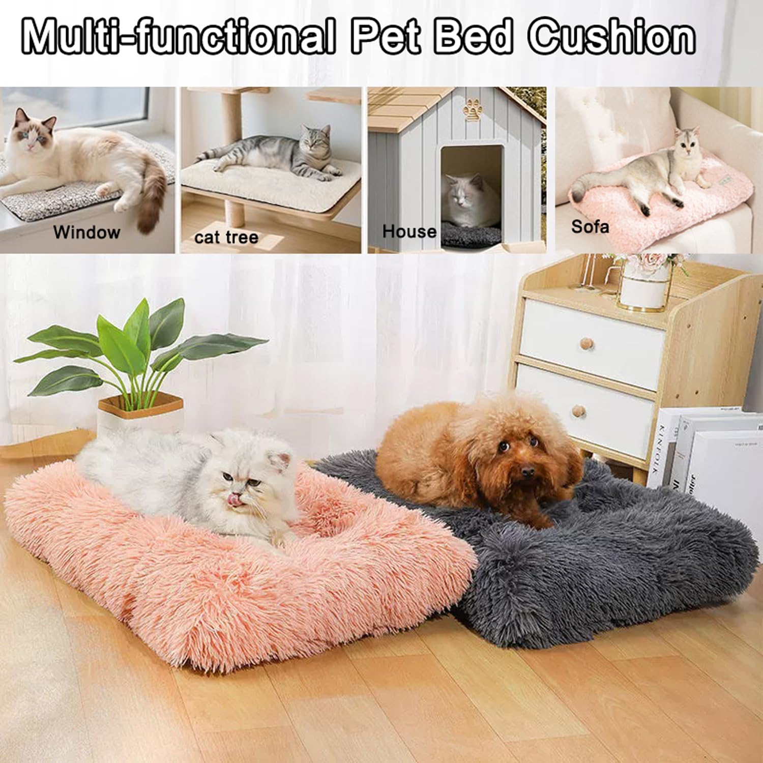 Coussin en peluche lavable pour cage et chat et chien - Pour chatons, chiots et petits animaux de compagnie - Couverture d'hiver auto-chauffante (120 x 85 cm, Coloré)