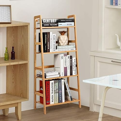 Miniatura 3 de S AFSTAR Soporte de bambú de 4 niveles, estante independiente multifuncional con barandillas, estante de exhibición de plantas en maceta para sala