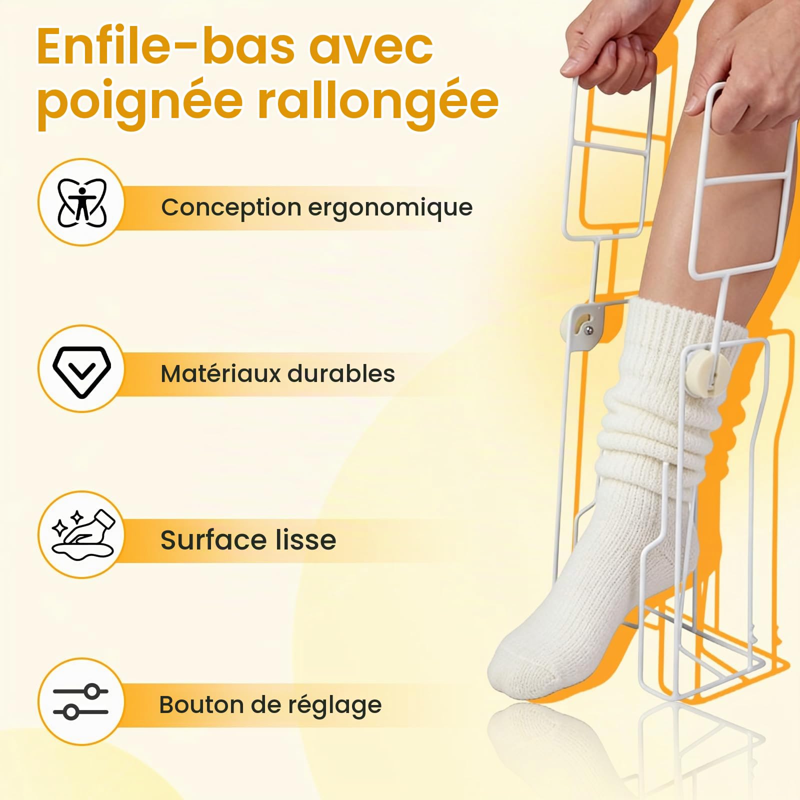 Enfile Bas de Contention, Enfile Chaussettes avc Gants, Enfile Chaussettes de Contention, Poignées en Mousse Confortable, Enfile-Chaussettes pour patients postopératoires et personnes âgées