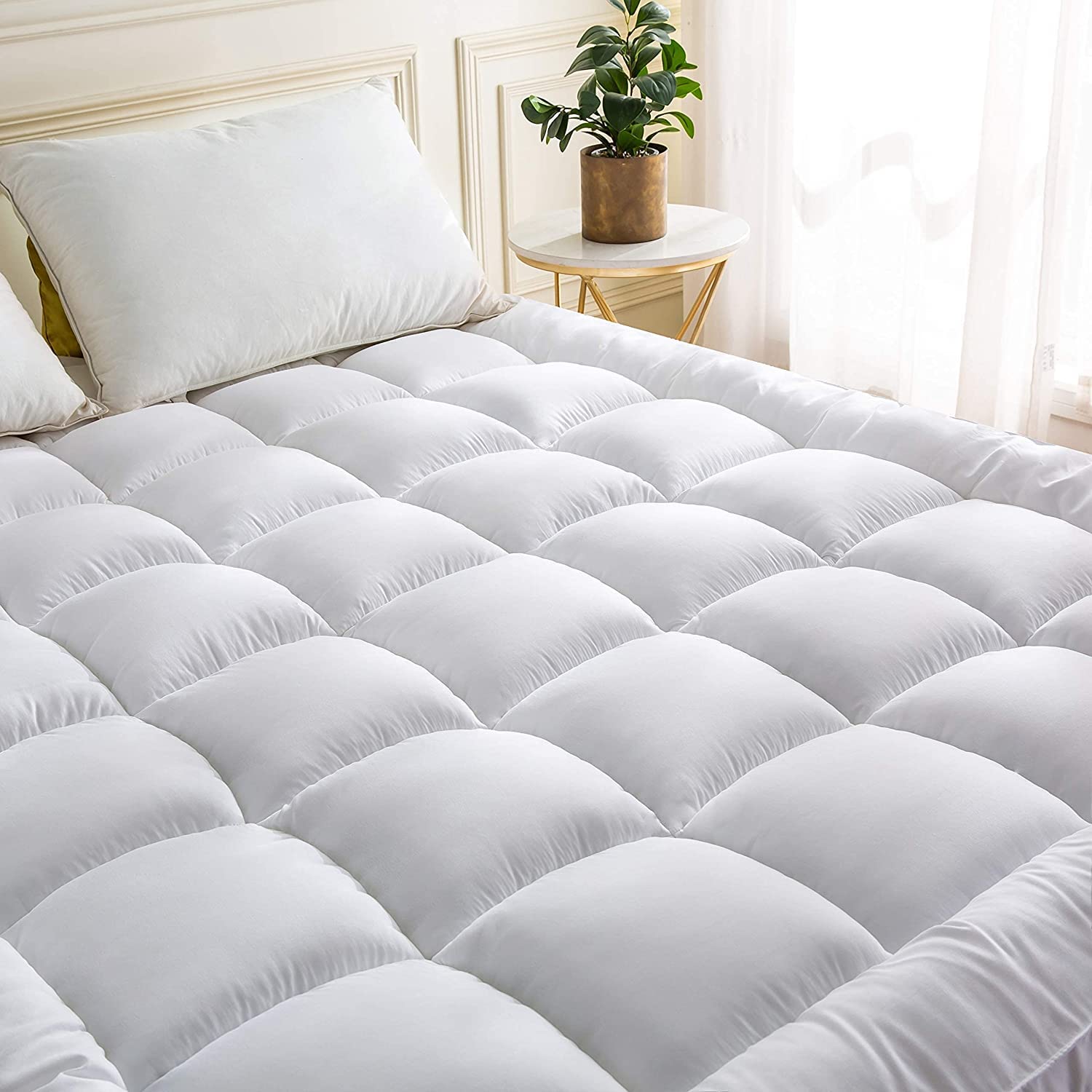 Mattress Pad Pillow Top Mattress Cover Quilted Fitted Mattress Protector Cotton, Mattress Topper,Size-78X84-(Inch)(White)