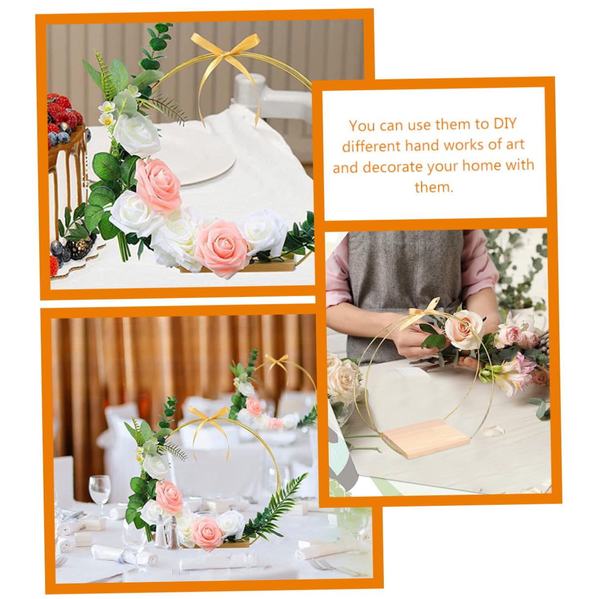 2sets Floreale in Metallo Cerchi per Ghirlande Fai da Te Cerchi in Metallo per Artigianato Anello per Centrotavola da Matrimonio Floreali per Decorazioni da Tavolo
