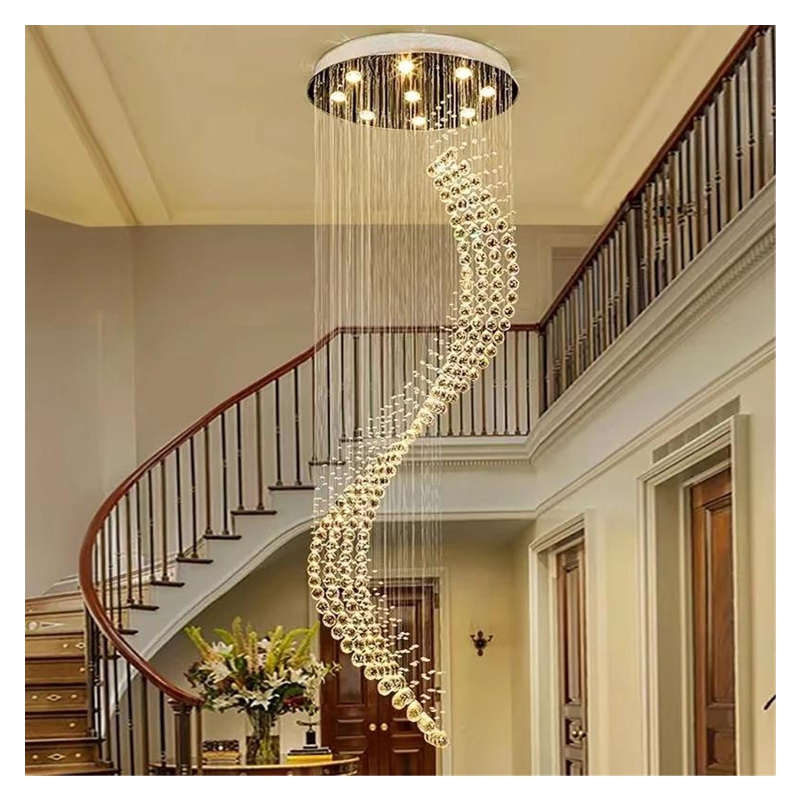 ASerZenith Rotating Stairwell Crystal Chandelier Round Villa Living Room Stair Long,Hanging Light,Changeable-D80Cm
