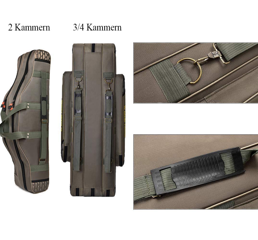 TentHome Angeltaschen Rutentaschen 2-5 Kammern Rutenfutteral Angelkoffer Angelrutentasche 2-5 Fächer Angelrute-Rolle Tasche für Angeln, Seefischerei, Eisfischen, Camping 90cm, 4 Kammern
