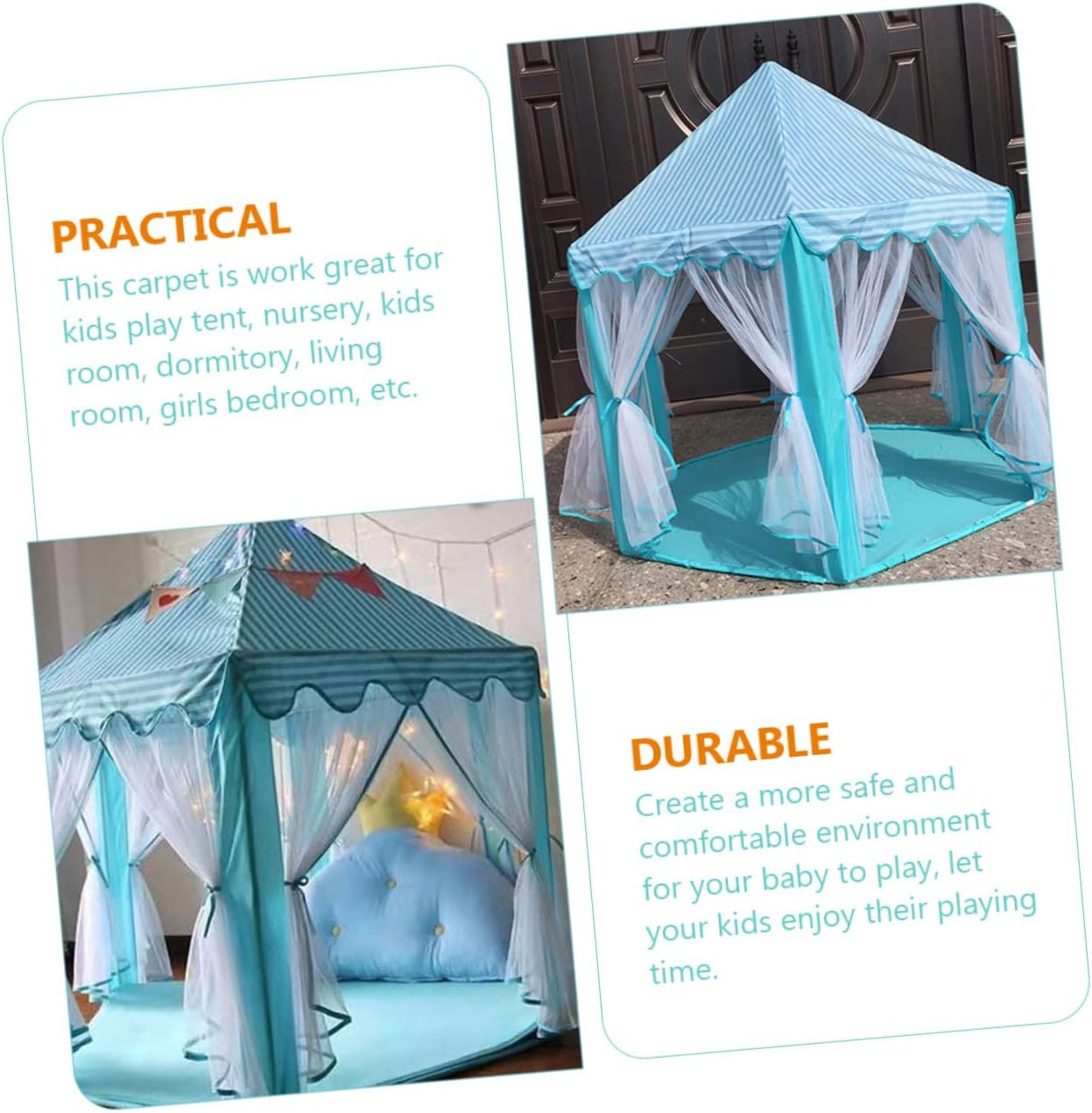 Hexagon Plush Rug for Play Tent Soft Crawling Mat Decorative Floor Carpet for Nursery and Playroom for Boys