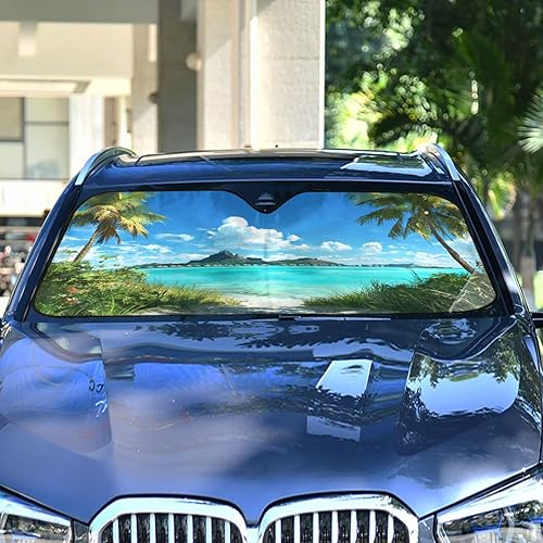Miniatura 2 de Parasol para parabrisas de automóvil con palmeras tropicales de verano y playa, parasol de cielo forestal que bloquea rayos UV, protector que