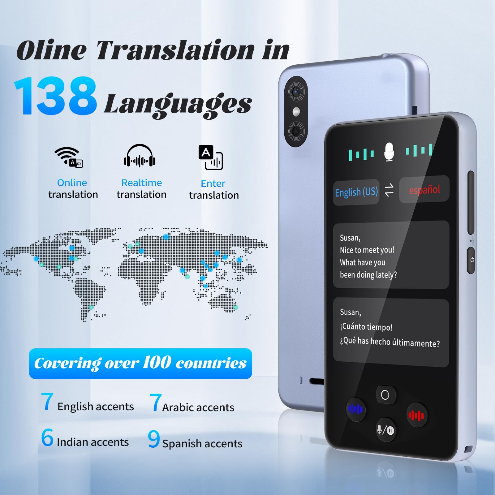 Traduttore Simultaneo Vocale Offline, 138 Lingue Traduttore Vocale Istantaneo Multilingue, Traduttore Istantaneo Vocale con Translator di Foto/Italiano offline, con 2000 mAh Batteria