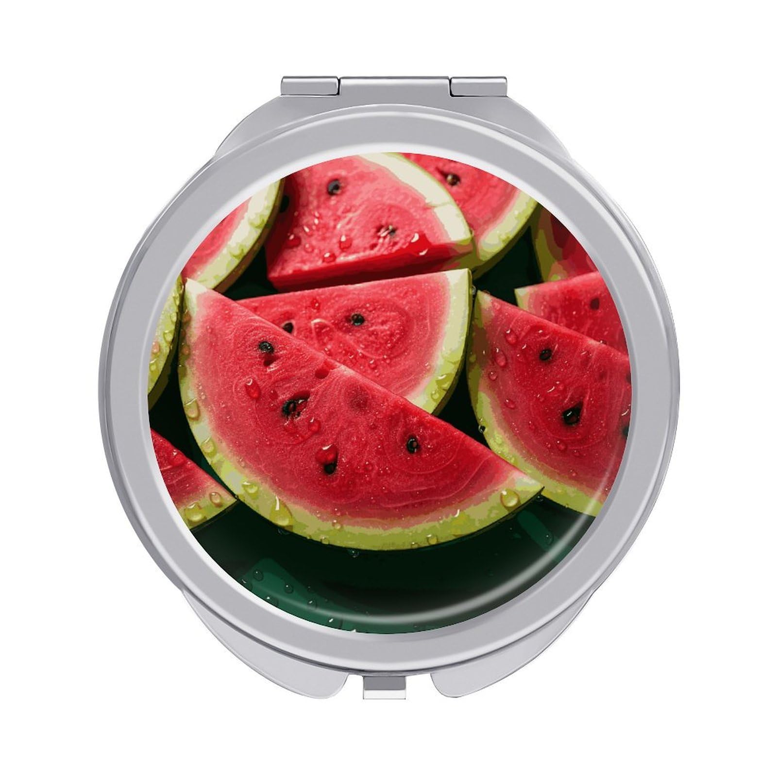 JTREHY Watermelon Beautiful Makeup Mirror Silver Mirror Surface Folding Makeups Mirrors Lightweight Durable Looking Glass for Suitable Traveling Handbag and Purses