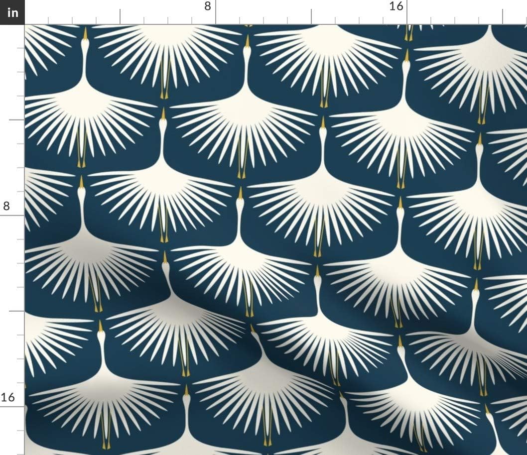Spoonflower Fabric - Mid Century Dark Teal Navy Retro Traditional Abstract Birds Flying Printed on Petal Signature Cotton Fabric by The Yard - Sewing Quilting Apparel Crafts Decor